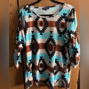 Love Tree Aztec Patterned Tunic in Turquoise, Black, and Brown